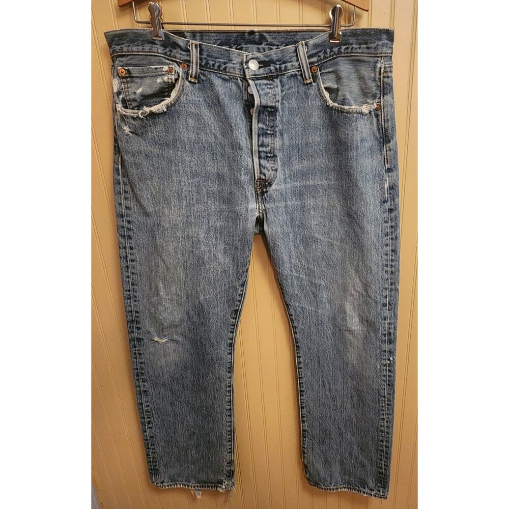 Levi's 501 Straight Fit Button Fly Medium Wash Men's Blue Jeans Size 36x30